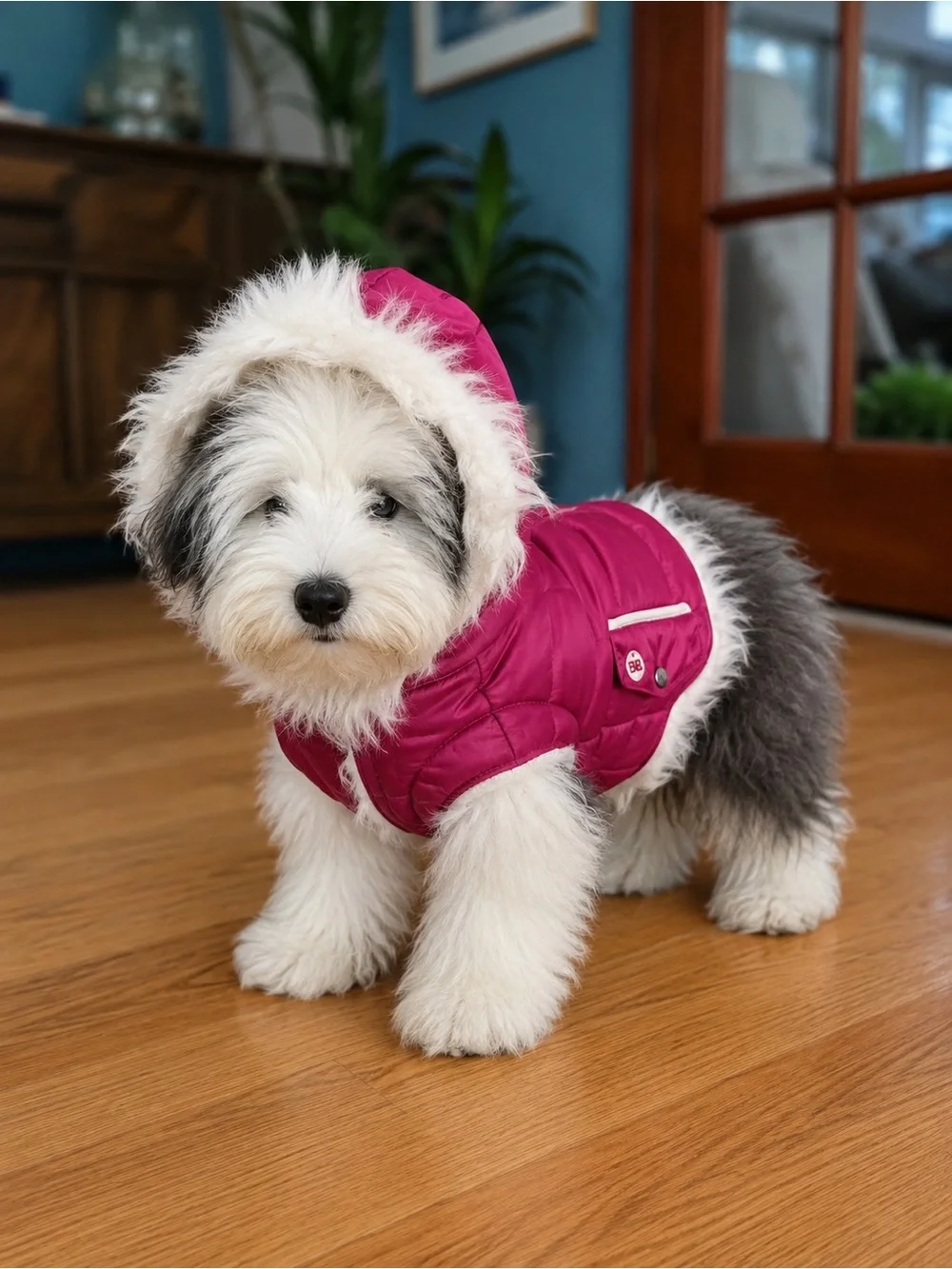 BOBBY Pink Puffer Dog Coat Faux Fur Hood Size S NWOT